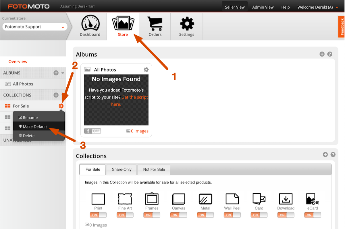 Set the default Collection in Fotomoto