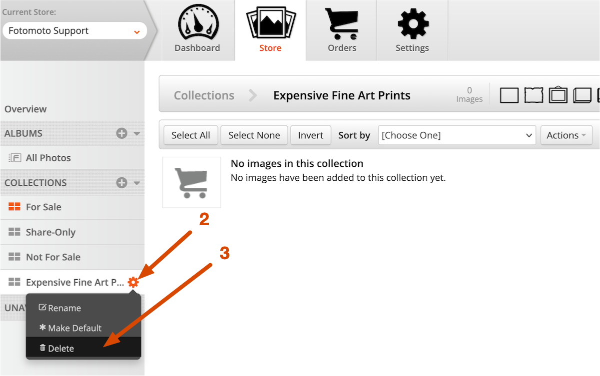 Delete a Collection in Fotomoto
