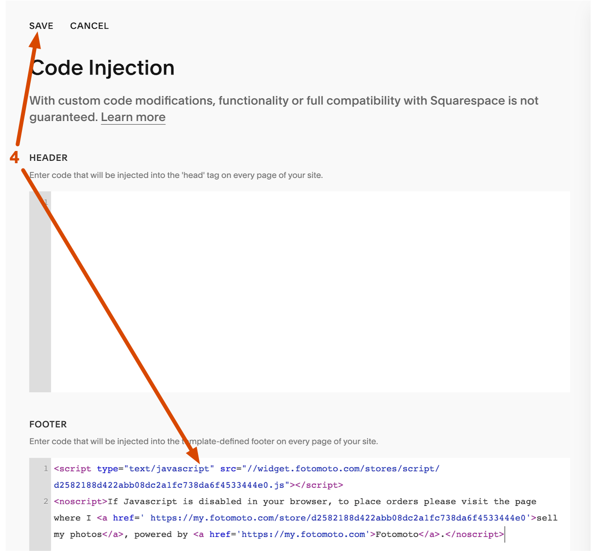 Fotomoto Script in Squarespace Code Injection Footer