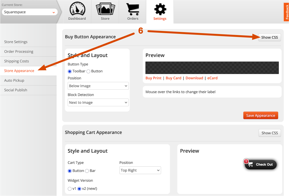 Fotomoto Store Appearance and Show CSS button