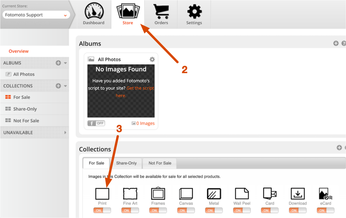 Select a Collection in the Fotomoto Dashboard