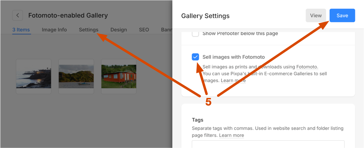 Enable Fotomoto on a Pixpa gallery