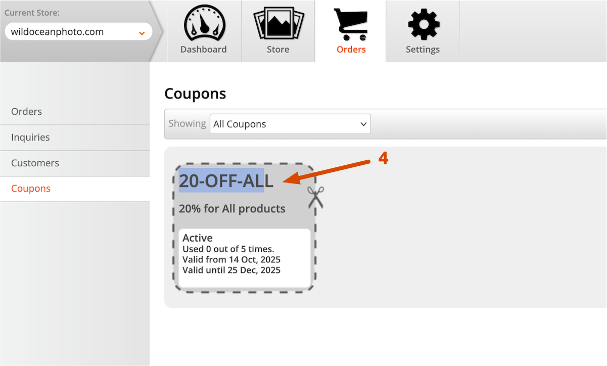 Copy a Coupon Code in the Fotomoto Dashboard