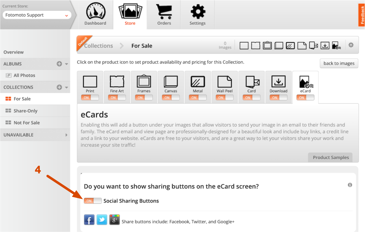Enable sharing tools in the Fotomoto Dashboard