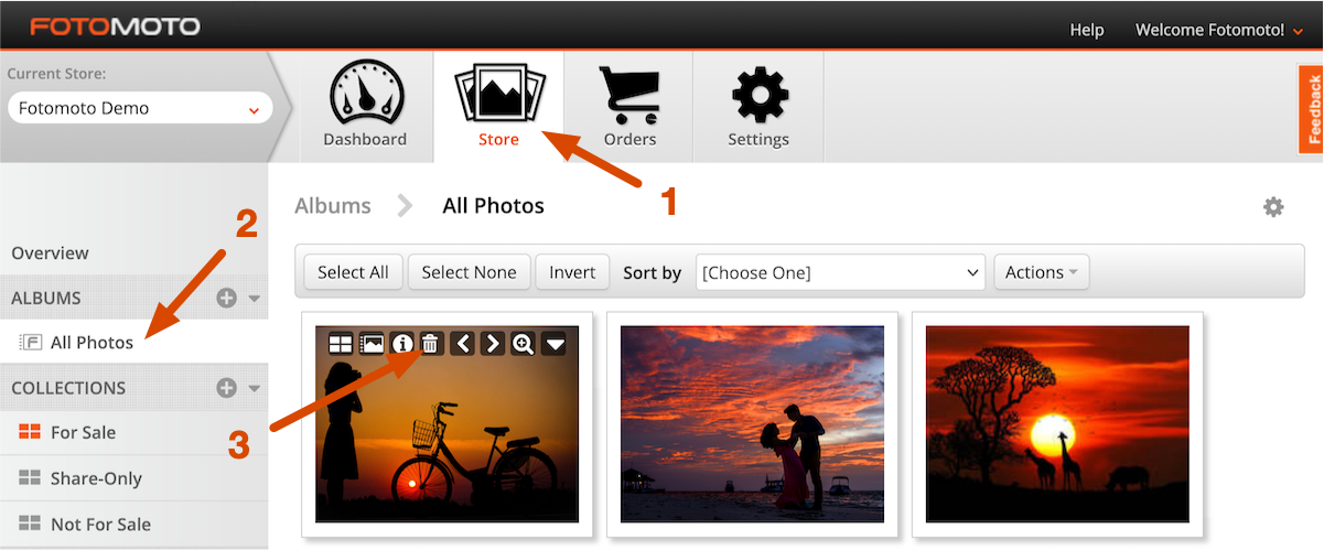 Screenshot of the remove from Fotomoto button in the Fotomoto Dashboard