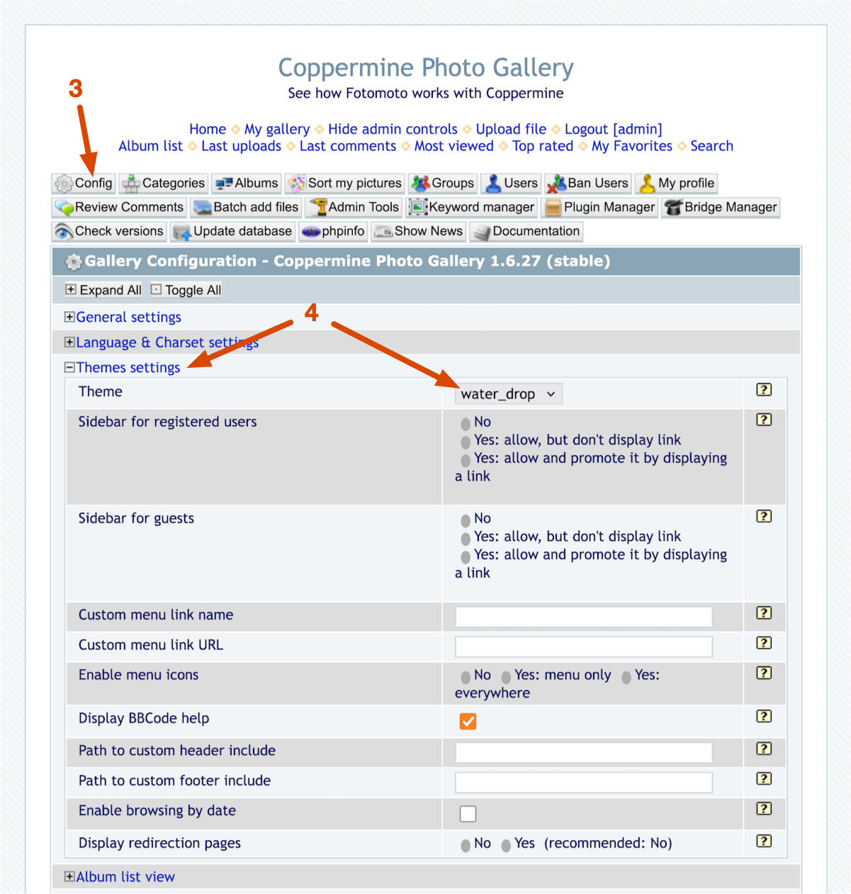 Theme Settings in Coppermine Photo Gallery