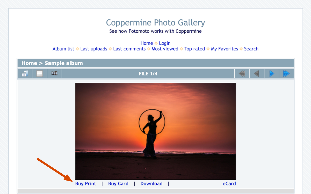 Fotomoto Buy Buttons on a Coppermine Gallery image