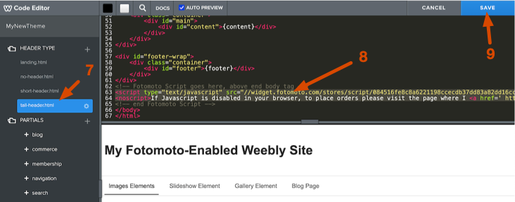 Paste Fotomoto Script in to Weebly site header and save