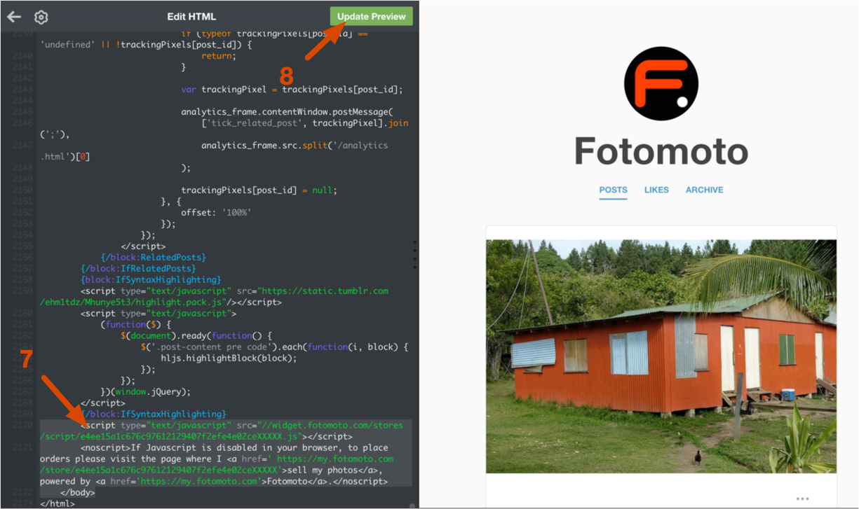 Paste Fotomoto Script in to Tumblr theme HTML